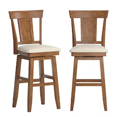 Oak Finish Panel Back Swivel Chair W/ Beige Linen Seat