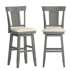 Antique Grey Finish Panel Back Swivel Chair W/ Beige Linen Seat