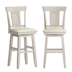 Antique White Finish Panel Back Swivel Chair W/ Beige Linen Seat