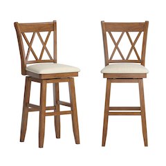 Oak Finish Double X Back Swivel Chair W/ Beige Linen Seat