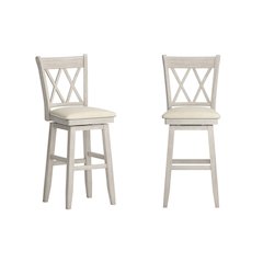 Antique White Finish Double X Back Swivel Chair W/ Beige Linen Seat