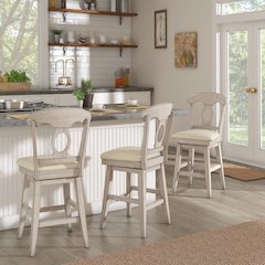 Antique White Finish Napoleon Back  Swivel Chair W/ Beige Linen Seat