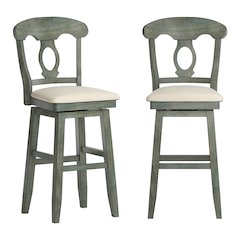Antique Sage Finish Napoleon Back Swivel Chair W/ Beige Linen Seat
