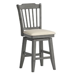 Antique Grey Finish Spindle Back Swivel Chair W/ Beige Linen Seat