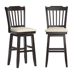 Antique Black Finish Spindle Back Swivel Chair W/ Beige Linen Seat