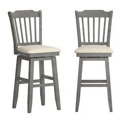 Antique Grey Finish Spindle Back Swivel Chair W/ Beige Linen Seat