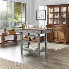 Two-Tone Antique Grey Finish Kitchen Island With Oak Top