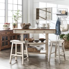 Two-Tone Antique White Finish Kitchen Island With Oak Top