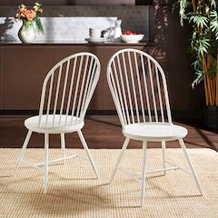 Set of 2, White Finish Metal Hoop Back Windsor Side Chair With Wood Seat
