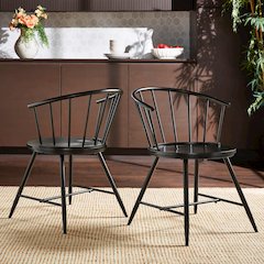 Set of 2, Black Finish Metal Slope Low Back Windsor Side Chair With Wood Seat