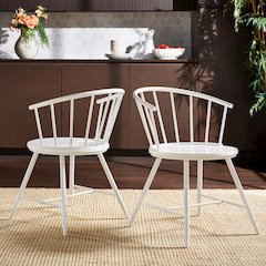 Set of 2, White Finish Metal Slope Low Back Windsor Side Chair With Wood Seat