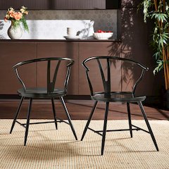 Set of 2, Black Finish Metal Wishbone Back Side Chair With Wood Seat