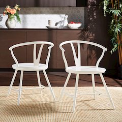 Set of 2, White Finish Metal Wishbone Back Side Chair With Wood Seat