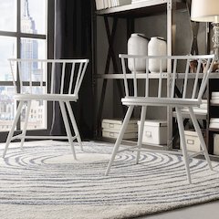 Set of 2, White Finish Metal Low Back Windsor Side Chair With Wood Seat