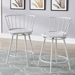 Set of 2, White Finish Low Back Windsor Counter Height Chair