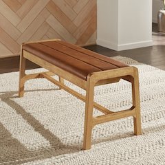 Light Oak Finish Caramel PU Bench