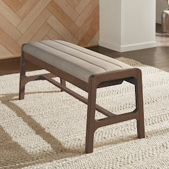 Walnut Finish Beige Fabric Bench