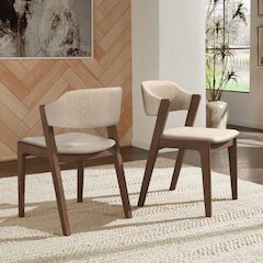 Set of 2, Walnut Finish Beige Fabric Chair