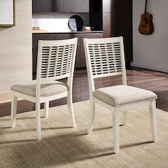 Set of 2, White Finish Light Brown Fabric Dining Chair