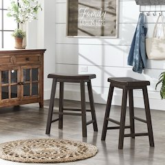 Set of 2, Antique Black Finish Saddleback Counter Height Stool