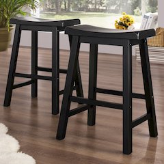 Set of 2, Black Sand-Through Finish Saddleback Stool