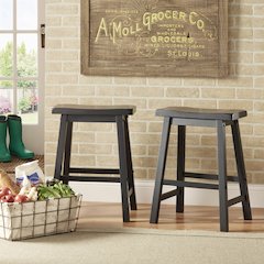 Set of 2, Vulcan Black Finish Saddleback Stool