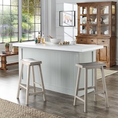 Set of 2, Antique White Finish Saddleback Stool
