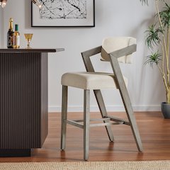 Aged Grey Finish Ivory Linen Bar Height Chair