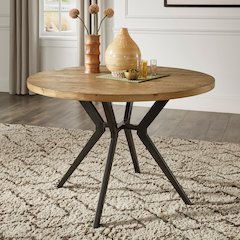 Light Pine Finish 45" Round Dining Table With Iron Grey Metal Base