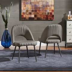 Set of 2, Iron Grey Finish Metal Grey Herringbone Fabric Dining Chair