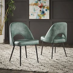 Set of 2, Iron Grey Finish Metal Teal PU Dining Chair