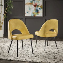 Set of 2, Iron Grey Finish Metal Yellow PU Dining Chair