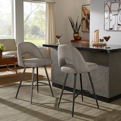 Set of 2, Iron Grey Finish Metal Grey Fabric Swivel Counter Height Chair