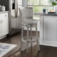 Antique Grey Finish Grey Linen Swivel Bar Height Chair