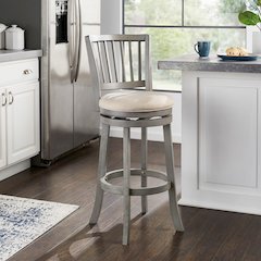 Antique Grey Finish Beige Linen Swivel Bar Height Chair