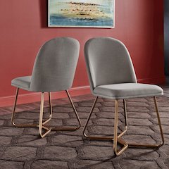 Set of 2, Gold Finish Flint Grey Linen Dining Chair