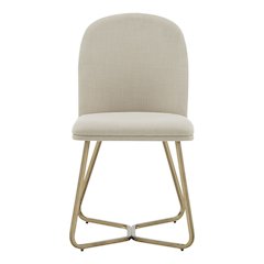 Set of 2, Gold Finish Beige Fabric Dining Chair