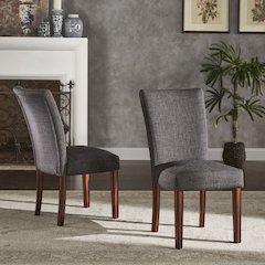 Set of 2, Espresso Finish Dark Grey Fabric Parson Chair