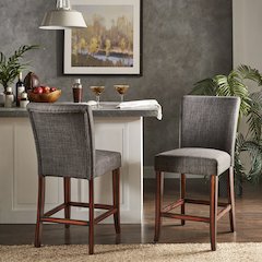 Set of 2, Espresso Finish Dark Grey Linen 26"H Counter Height Chair