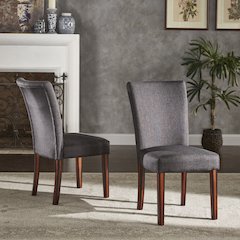 Set of 2, Espresso Finish Dark Grey Linen Parson Chair