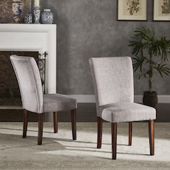 Set of 2, Espresso Finish Grey Linen Parson Chair