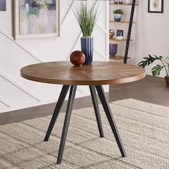 Oak Finish 45" Round Dining Table With Iron Grey Metal Base