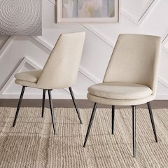 Set of 2, Iron Grey Finish Metal Beige Chenille Dining Chair