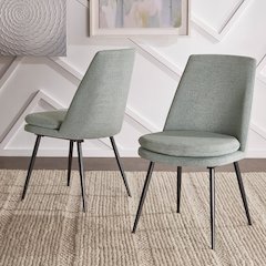 Set of 2, Iron Grey Finish Metal Blue Chenille Dining Chair