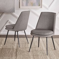 Set of 2, Iron Grey Finish Metal Dark Grey Chenille Dining Chair