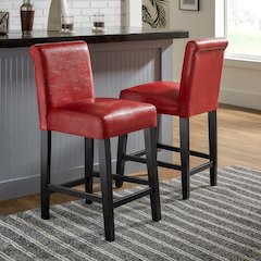 Set of 2, Warm Red Vinyl Counter Height Chair