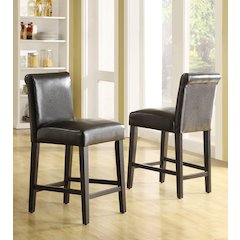 Set of 2, Dark Brown Vinyl Counter Height Chair