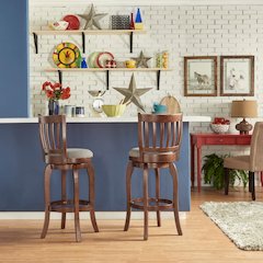 Grey Linen Swivel Bar Height Chair