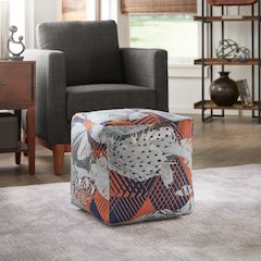 Cube Pouf With Multicolored Abstract Pattern Fabric