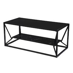 Argall Glass-Top Cocktail Table Storage in Black Color